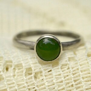 Jade Stacking Ring, Sterling Silver Bead Ring with Jade Gem, Bridesmaids Gifts, May Birthstone image 2