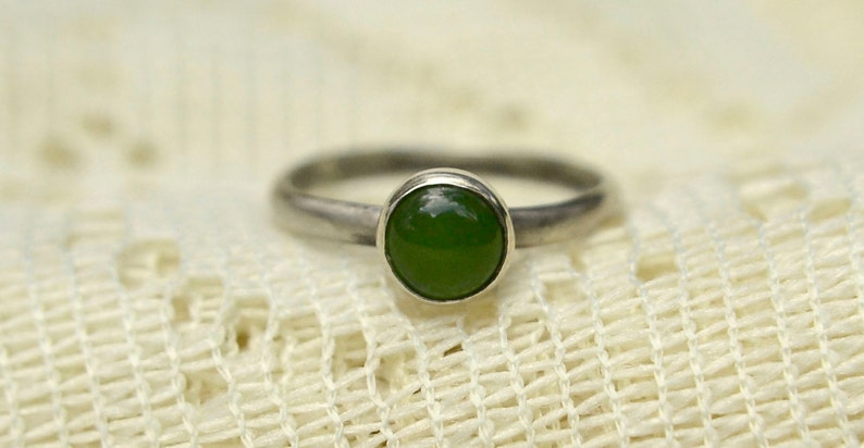 Jade Stacking Ring, Sterling Silver Bead Ring with Jade Gem, Bridesmaids Gifts, May Birthstone image 2