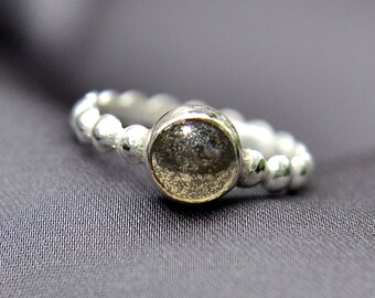 Pyrite Ring, Sterling Silver Stacking Ring with Pyrite Cabochon, Fool's Gold Ring, Bridesmaid Gift