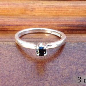 Bridesmaids Gifts Black Spinel Ring 5mm Gemstone Promise Ring Engagement Ring Polished Sterling Silver Ring Black Diamond Alternative