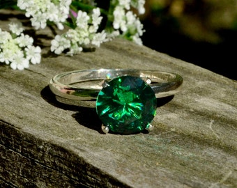 Emerald Ring, Right-Hand Silver Ring, Bridesmaids Gifts, Emerald in Sterling Silver, May Birthstone