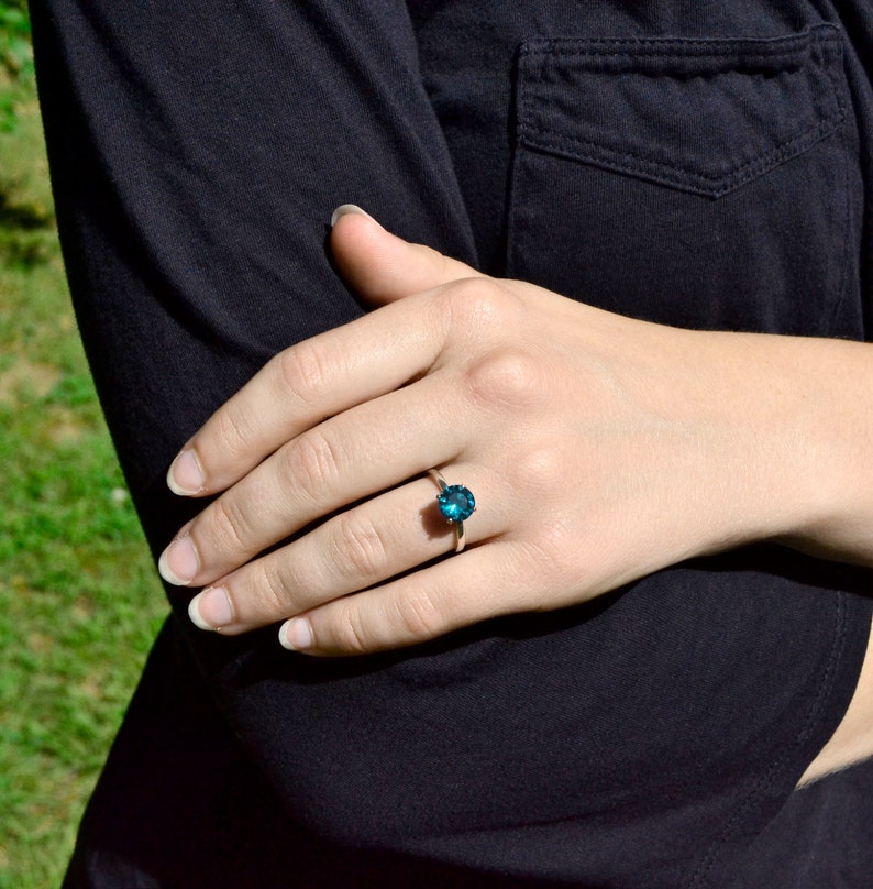 Blue Zircon Ring, Sterling Silver Solitaire with Blue Zircon Gemstone, Bridesmaids Gifts, December Birthstone image 2