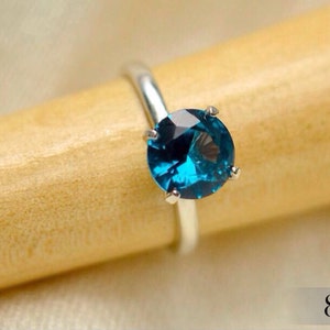 Blue Zircon Ring, Sterling Silver Solitaire with Blue Zircon Gemstone, Bridesmaids Gifts, December Birthstone image 1
