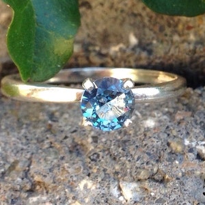 Blue Zircon Ring, Sterling Silver Solitaire with Blue Zircon Gemstone, Bridesmaids Gifts, December Birthstone image 3