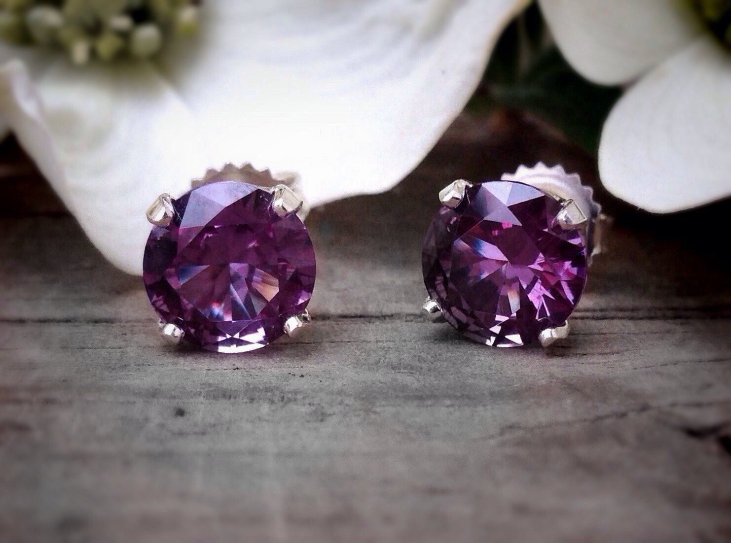 Alexandrite Post Earrings, Sterling Silver Earrings With 8mm Color