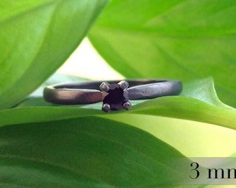 Black Spinel Ring, 3mm Promise Ring, Black Diamond Alternative, Bridesmaid Gifts, Engagement Ring, Wedding Ring