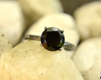 Silver Ring in Black Spinel, 8mm, 2 carat, Bridesmaids Gift, Silver Ring with Oxidized Patina, Promise Ring, Engagement Ring, Wedding Ring