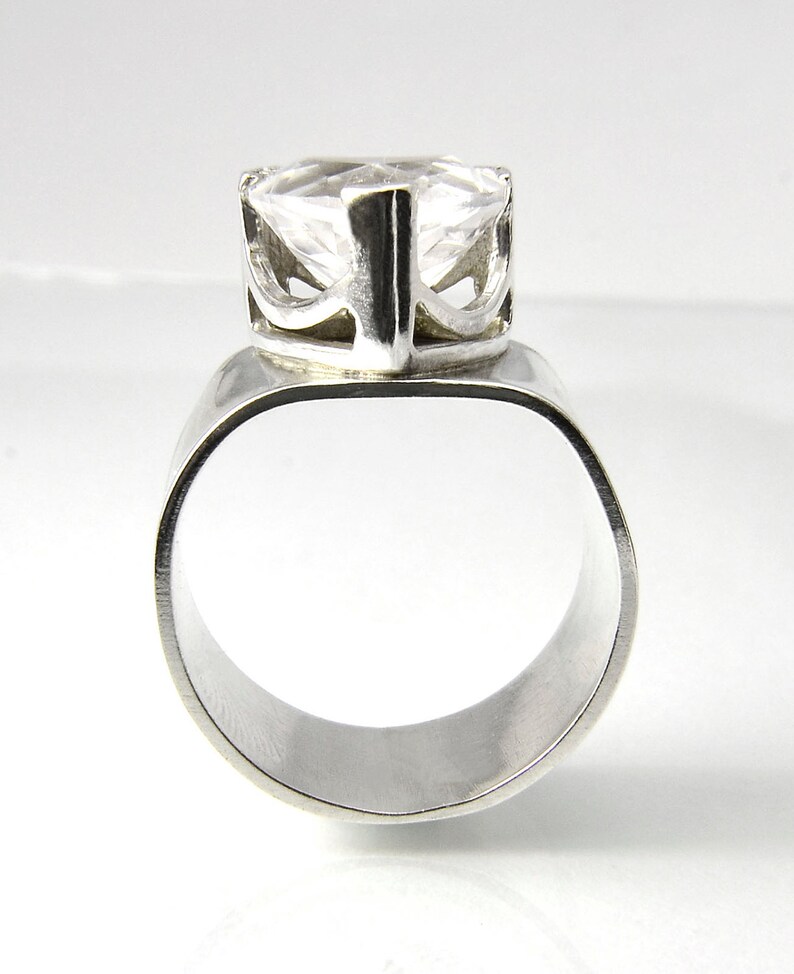 White Sapphire Ring in Silver Trillion Statement Ring Etsy