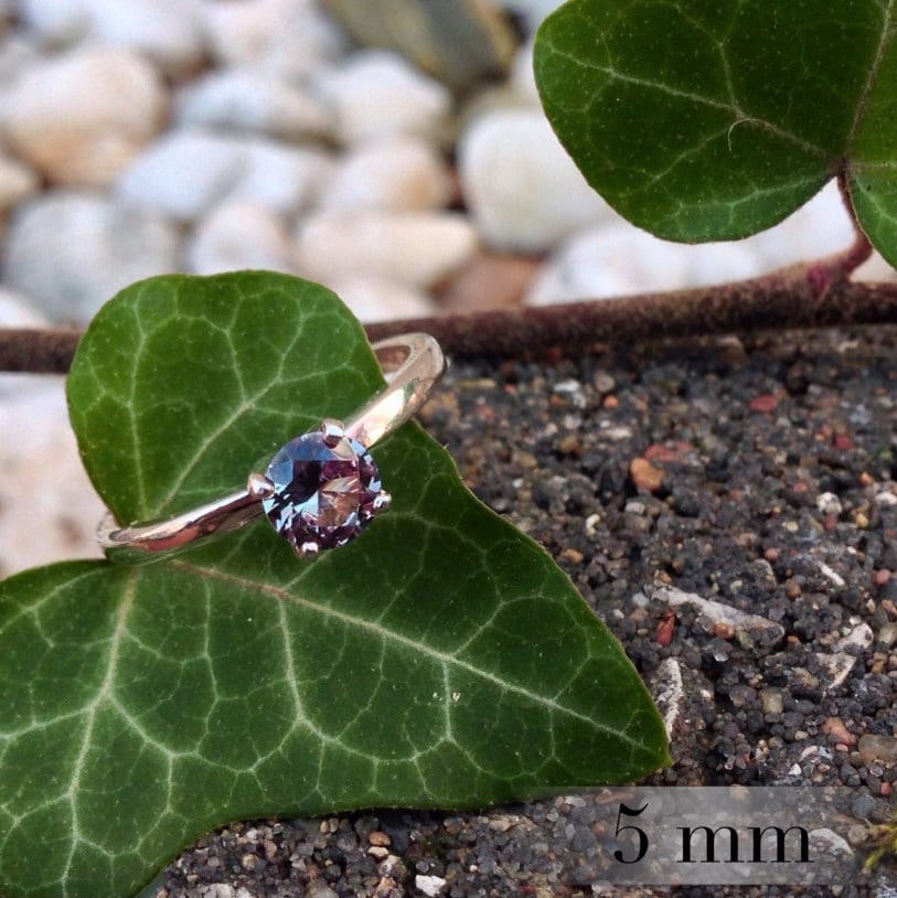 Alexandrite and Silver Ring, 5mm Wedding Ring Set, Proposal Ring, Silver Engagement Ring, Alternative Engagement Ring