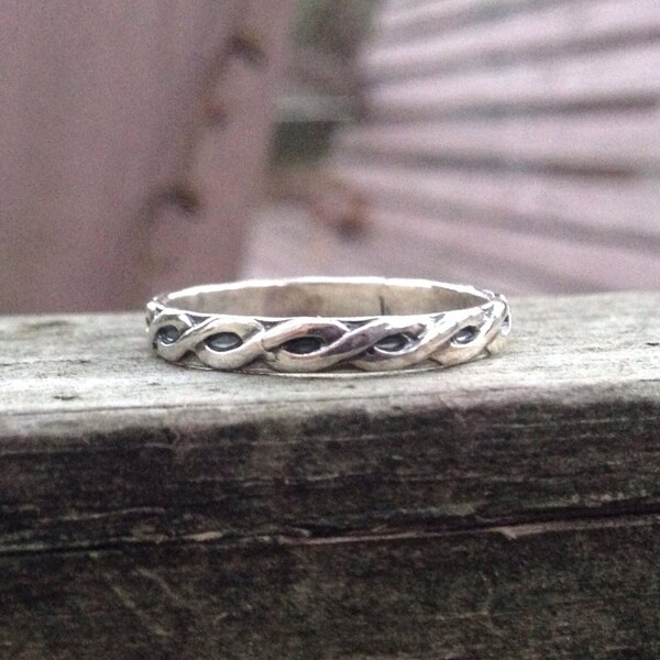 Sterling Silver Ring with Twisted Pattern, Wedding Band, Thumb Ring, Silver Band