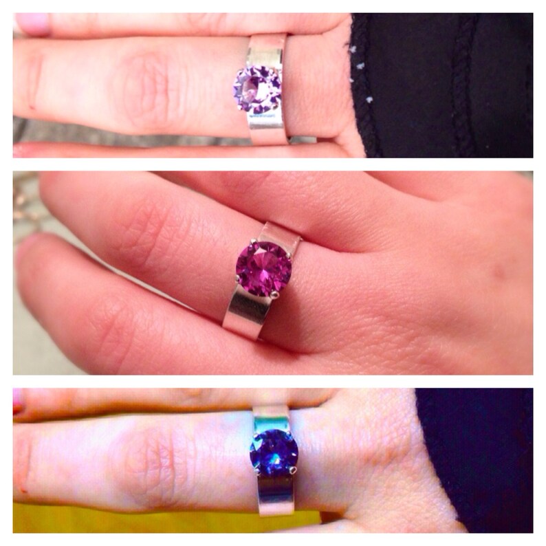 Alexandrite Medium Band Sterling Silver Ring, 8mm Color Change Alexandrite Gemstone, Proposal Ring, Wedding Ring, Engagement Ring image 3