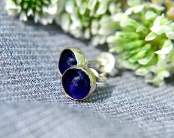 Sapphire Post Earrings, Sterling Silver Stud Earrings with Blue Sapphire Gemstones