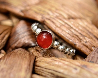 Stacking Ring in Carnelian, Red Carnelian Cabochon Ring in Sterling Silver, August Birthstone, Bridesmaids Gifts