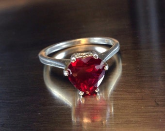 Red Ruby Heart Ring, Wedding Ring, Engagement Ring, Sweetheart Ring, Promise Ring, Valentine's Gift, Ruby Heart Ring
