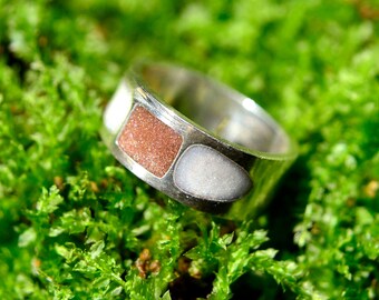 Geometric Ring in Solid Sterling Silver with Chocolate and Snowdrift Resin Accents One of a Kind