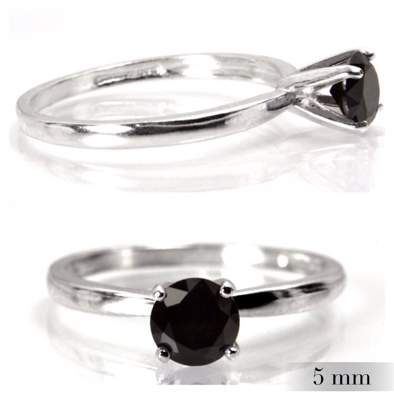 Bridesmaids Gifts Black Spinel Ring 5mm Gemstone Promise Ring Engagement Ring Polished Sterling Silver Ring Black Diamond Alternative
