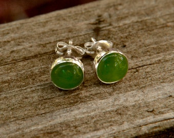 Jade Earrings in Sterling Silver, 6mm Jade Earrings Stud