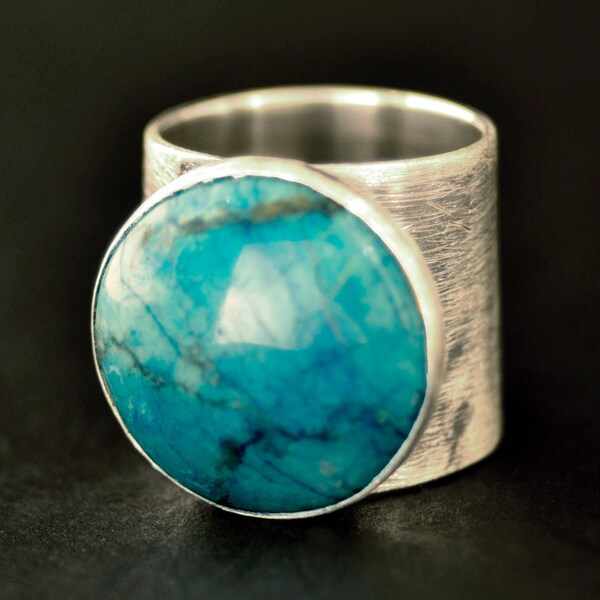 Statement Ring Turquoise Dyed Howlite and Solid Sterling Silver Size 6 1/4 One of a Kind
