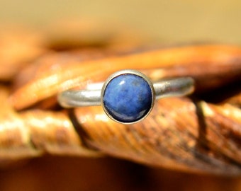 Denim Lapis Stacking Ring, Sterling Silver Ring with Denim Lapis Cabochon, Bridesmaids Gifts, September Birthstone, Free Shipping