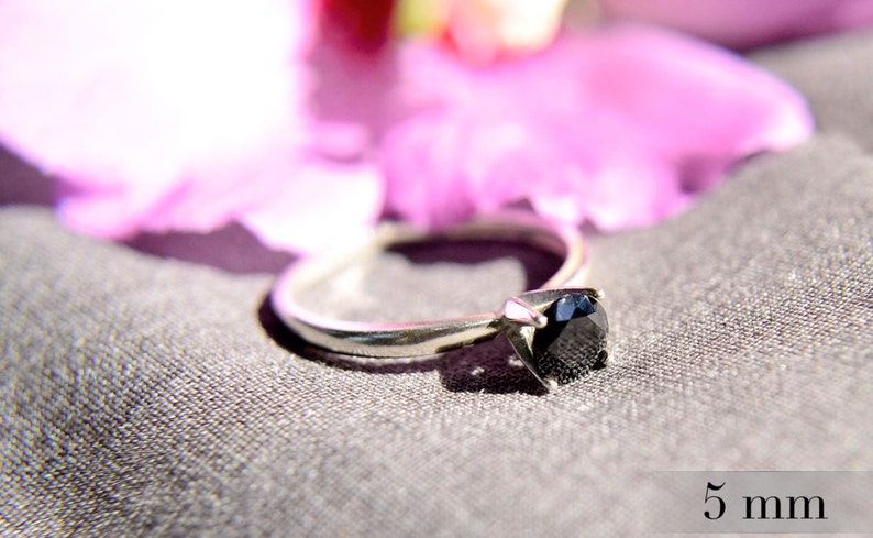 Bridesmaids Gifts Black Spinel Ring 5mm Gemstone Promise Ring Engagement Ring Polished Sterling Silver Ring Black Diamond Alternative