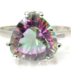 Quartz Ring, 4 Carat Rainbow Quartz Trillion Statement Ring, Blackened ...