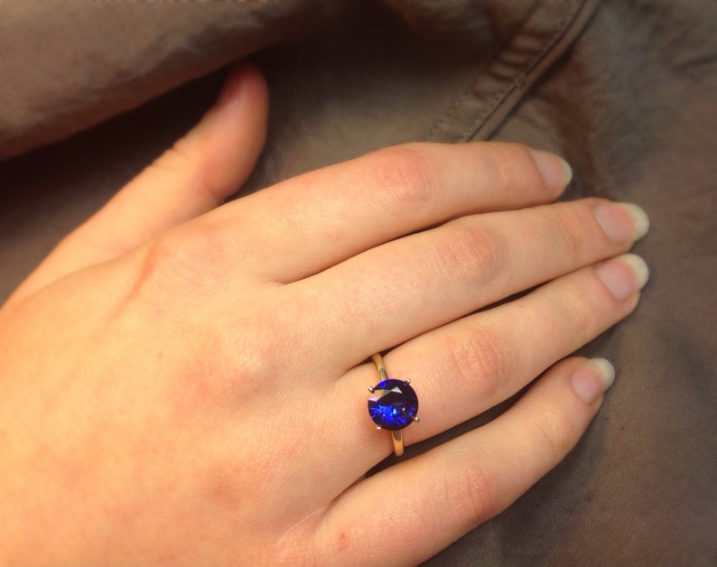 8mm Blue Sapphire and 14k Gold Solitare Ring, Engagement Ring, September Birthstone, Wedding Ring image 5