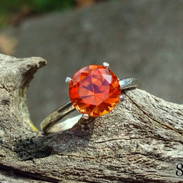 Orange Sapphire Ring, Sterling Silver Ring with Padparadscha Sapphire, Bridesmaids Gifts, Engagement Ring