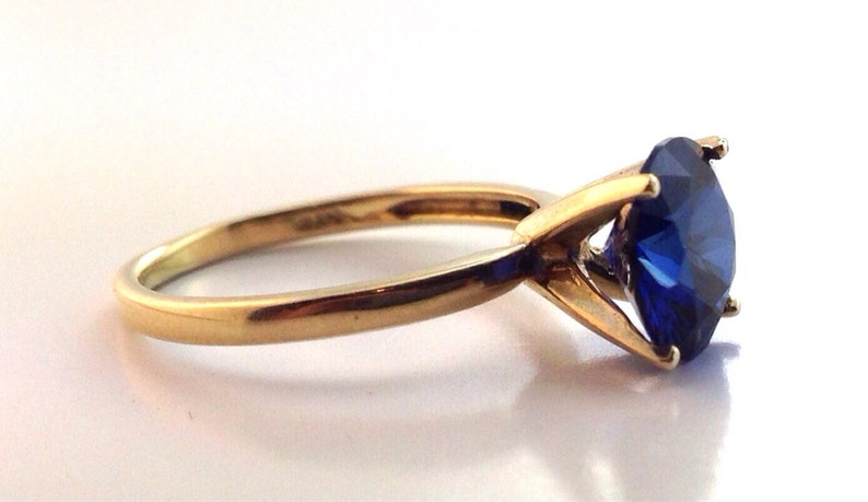 8mm Blue Sapphire and 14k Gold Solitare Ring, Engagement Ring, September Birthstone, Wedding Ring image 2