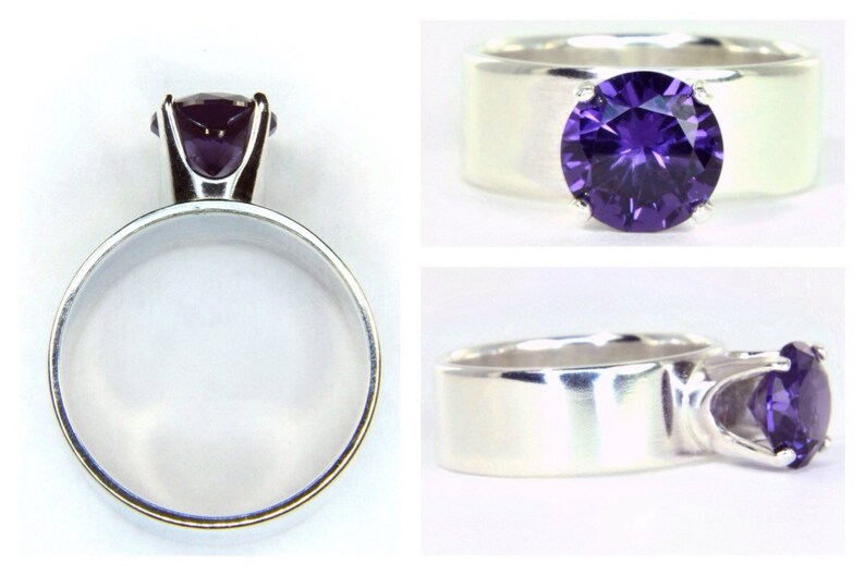 Alexandrite Medium Band Sterling Silver Ring, 8mm Color Change Alexandrite Gemstone, Proposal Ring, Wedding Ring, Engagement Ring image 4