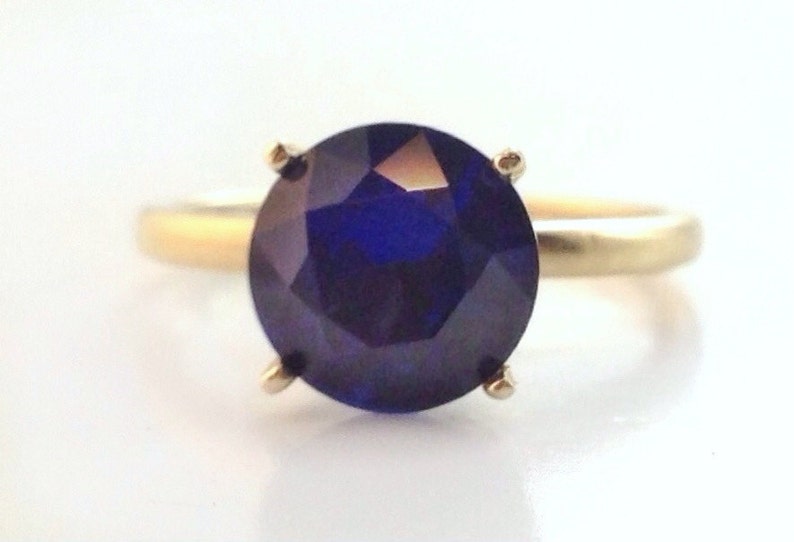 8mm Blue Sapphire and 14k Gold Solitare Ring, Engagement Ring, September Birthstone, Wedding Ring image 4