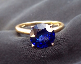 8mm Blue Sapphire and 14k Gold Solitare Ring, Engagement Ring, September Birthstone, Wedding Ring