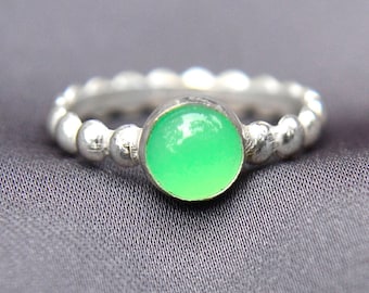 Lime Green Stacking Ring, Sterling Silver Ring with Chrysoprase Jewel, Bridesmaids Gifts