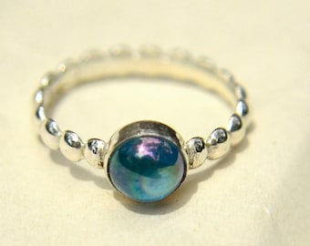 Rainbow Topaz Ring in Sterling Silver, Bridesmaids Thank You Gifts, Silver Stacking Ring with Multi-Hued Rainbow Topaz Gem