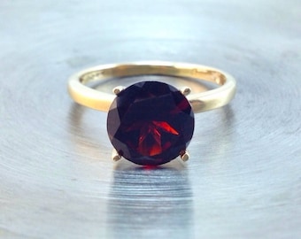 Gold Ring with Garnet Gemstone, 14k Yellow Gold Ring, January Birthstone, Wedding Ring, Promise Ring, Engagement Ring