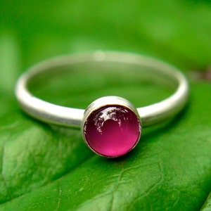 Ruby Ring in Sterling Silver, Silver Stacking Ring with Ruby Cabochon, Bridesmaids Gifts, July Birthstone image 2