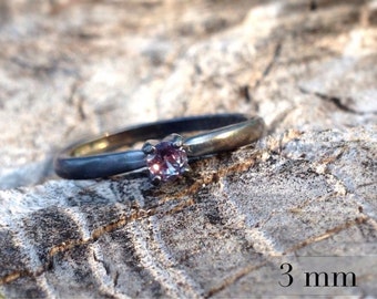 Alexandrite Color-Change Ring, Blackened Silver Ring, Promise Ring, 3mm Gemstone Engagement Ring