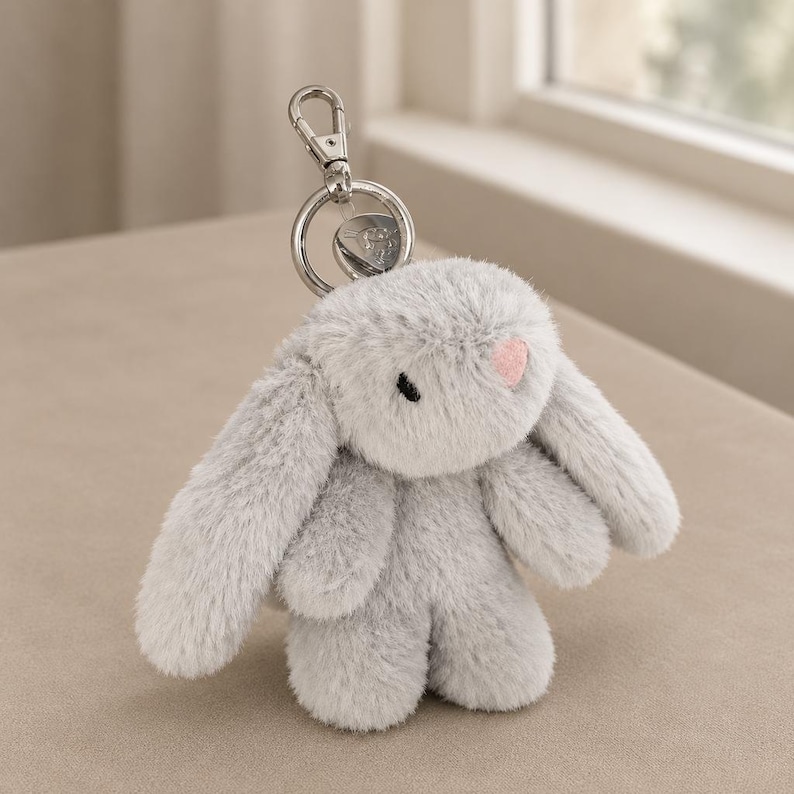 Jellycat Light Silver-gray Rabbit Plush Charm With Pink Nose Gift for ...