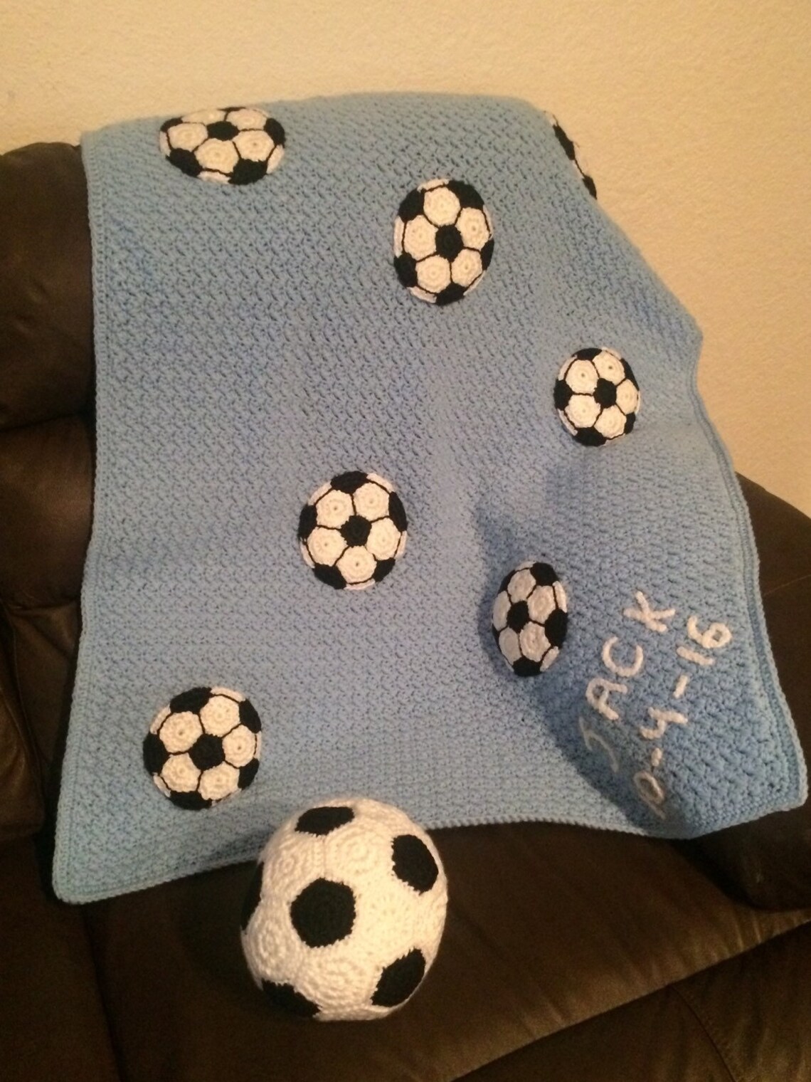 Crochet Baby Blanket With Soccer Balls Etsy
