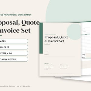 Freelance Proposal Template, Quote & Invoice Set, Fillable PDF Estimate Form, Payment Receipt, Change Request, Small Business Forms