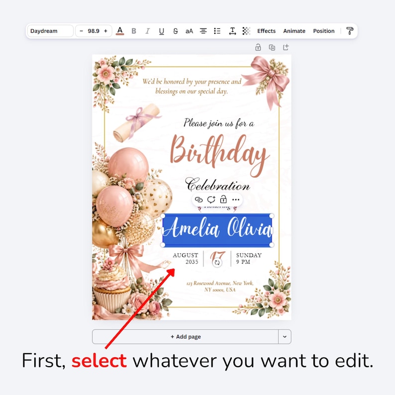 Pink Grad Invite Template Pink and Gold Birthday Invitation, Editable Birthday Party Invite ...