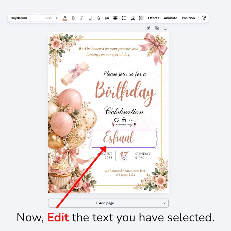 Pink Grad Invite Template Pink and Gold Birthday Invitation, Editable Birthday Party Invite ...