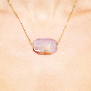 Handmade Lavender Chalcedony Necklace: 18K Gold Plated Cable Chain