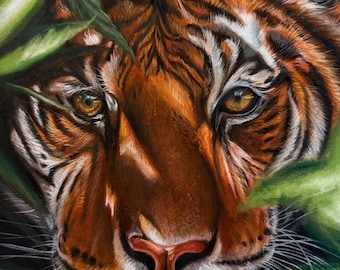 Lámina con dibujo de tigre en pastel