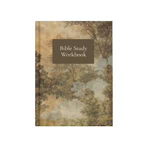 May include: A hardcover Bible Study Workbook featuring a rectangular brown label with white text on the front cover. The cover displays a detailed landscape illustration of trees, foliage, and clouds in muted earth tones of brown and beige.