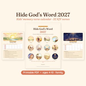2027 Kids Memory Verse Calendar Printable, 52 Weekly KJV Bible Verses, Scripture Memory Chart, Christian Homeschool, Family, Ages 4-10