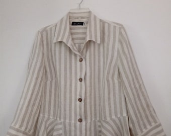 Washed Linen Stripe Shirt, 100% Linen,Relax Fit, Pemplum Shirt,3/4 Sleeve.Ready to ship!!!