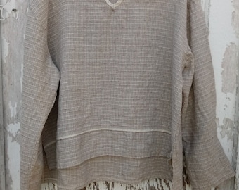 Boxi Top, flax linen,Hi Low shape, long sleeve, Relax and casual fit