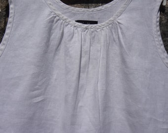 100% Linen  neck shirring tank, loose fit,