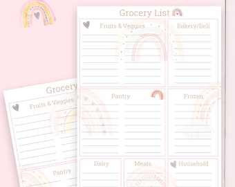 Grocery List - Printable Rainbow Half Sheet Organized Grocery List