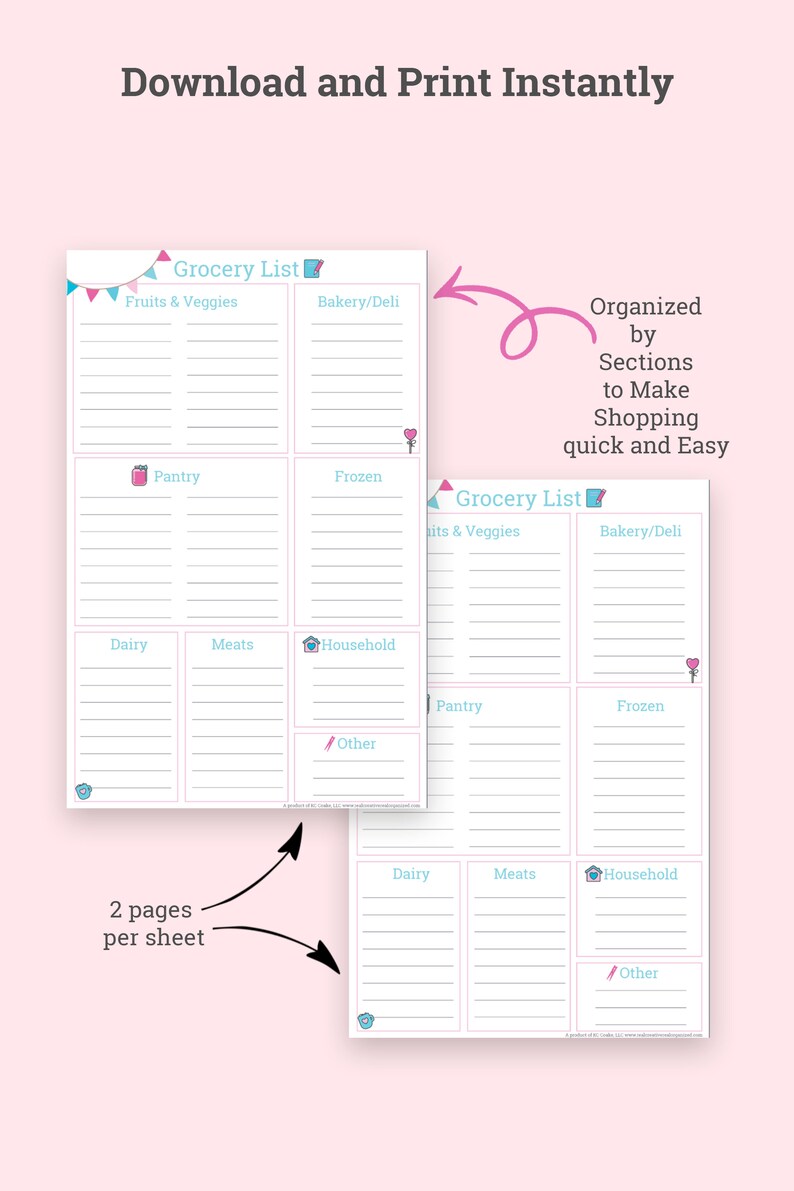 Grocery List - Cute Printable Half Sheet Organized Grocery List - Etsy